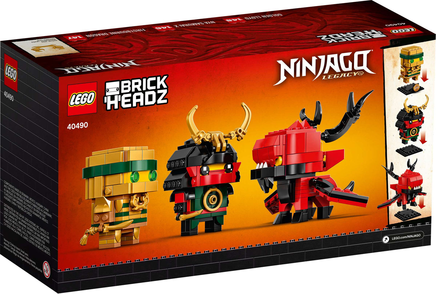 BrickHeadz: Ninjago 10 40490 Golden Lloyd, Nya Samurai X, and Firstbourne Dragon